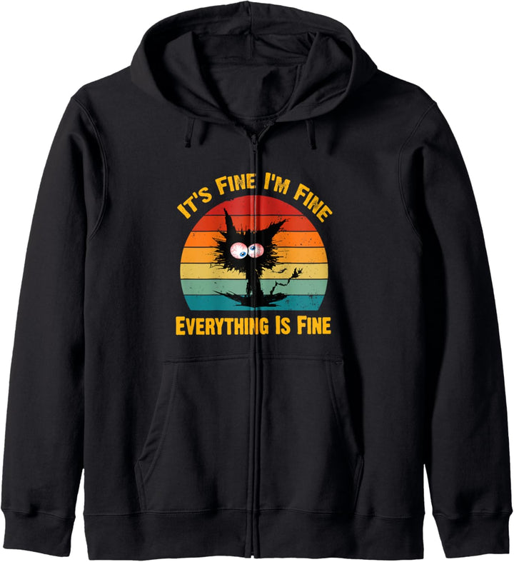 It's Fine I'm Fine Everything Is Fine Shirt Lustige schwarze Katze Kapuzenjacke