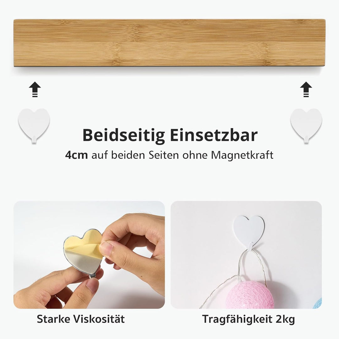 Magnetisch Messerhalter mit Extra Starkem Magnet, Magnetleiste Messer aus Bambus 40 x 6 x 2 cm, Mess