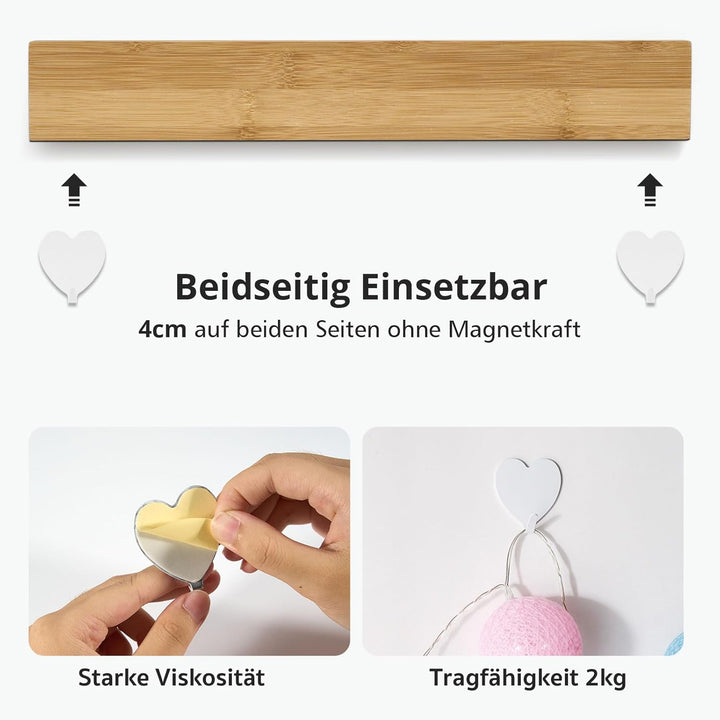 Magnetisch Messerhalter mit Extra Starkem Magnet, Magnetleiste Messer aus Bambus 40 x 6 x 2 cm, Mess