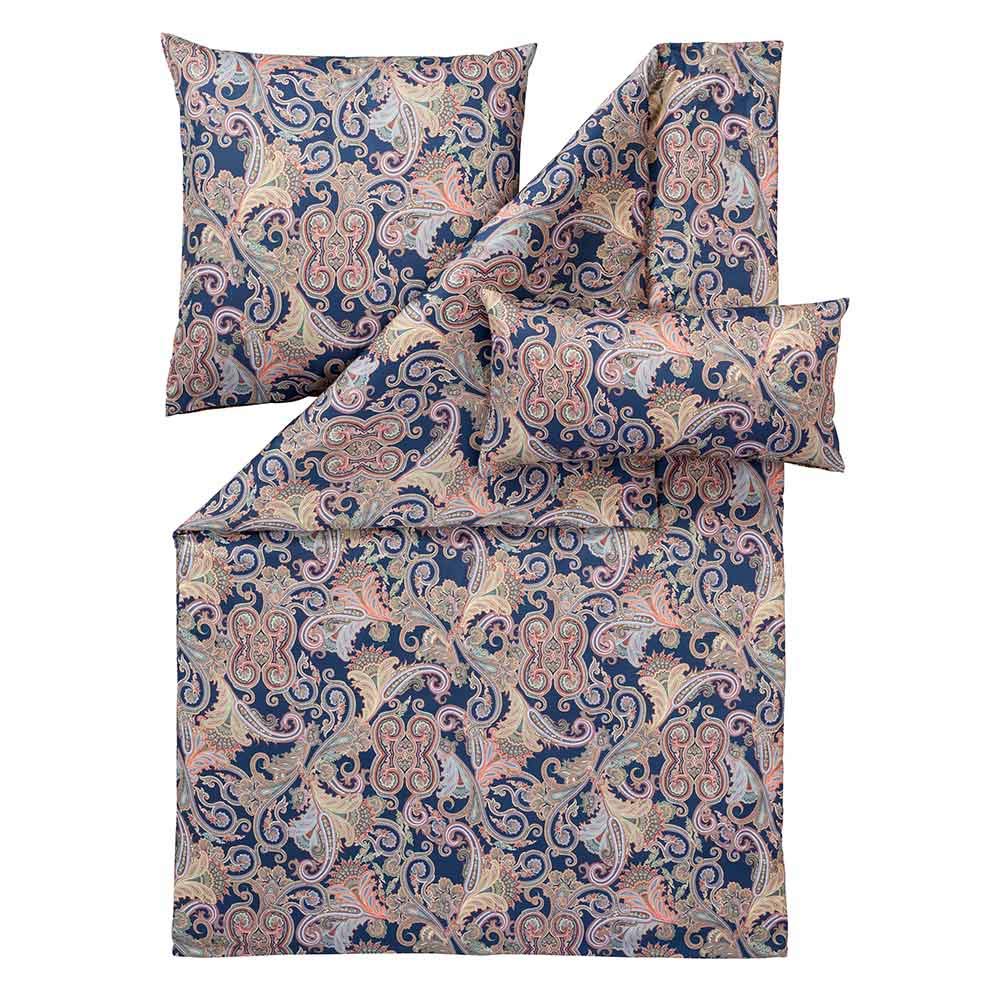 ESTELLA Mako-Satin Bettwäsche Ornelio Marine 135x200 cm + 80x80 cm + 40x80 cm, 135x200 cm + 80x80 cm
