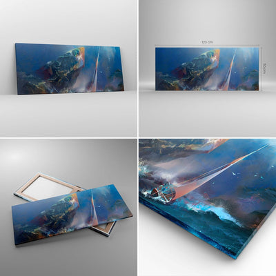 Wandbilder Dekoration Wohnzimmer Meer Segelboot Panorama Bilder auf Leinwand 120x50cm Leinwandbild m