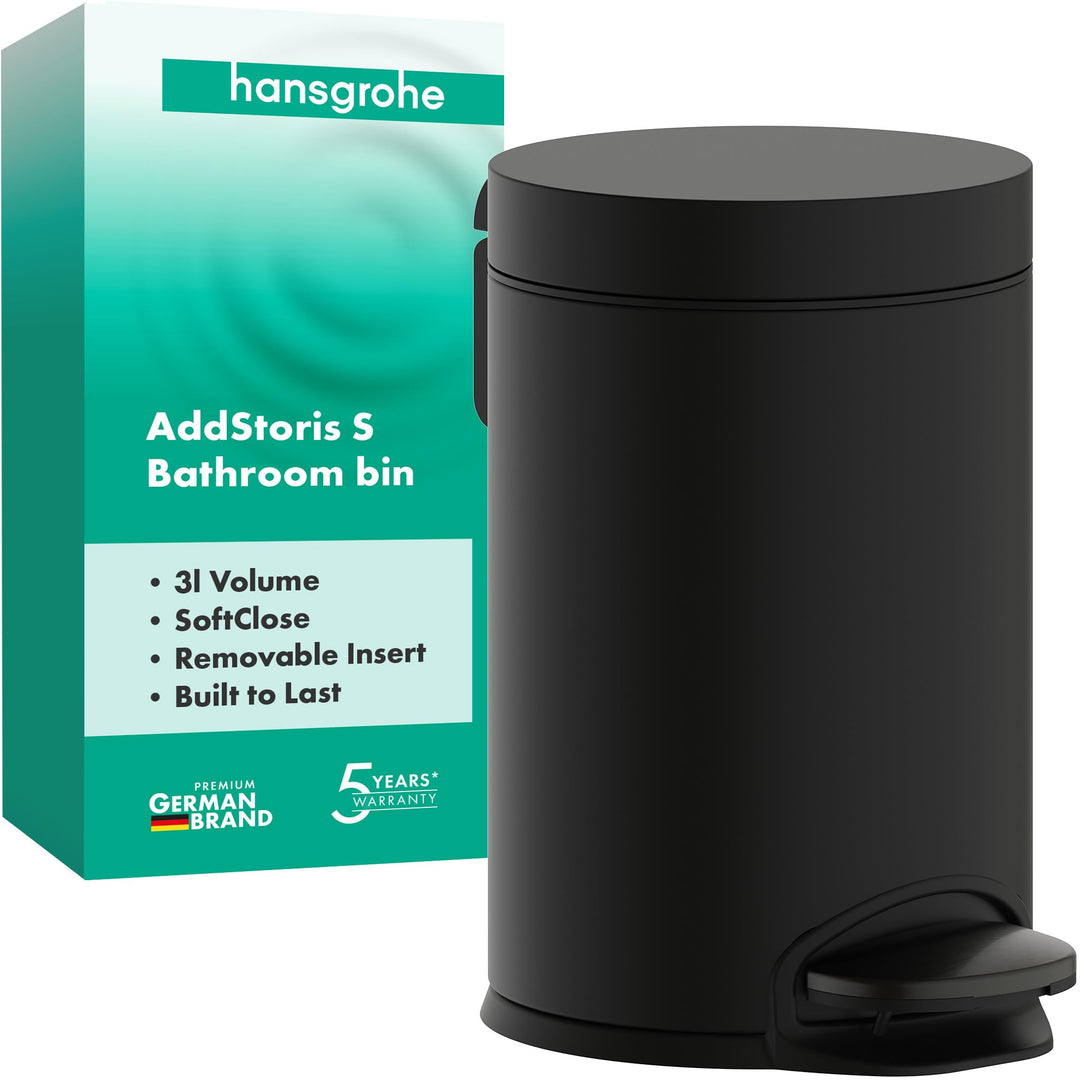 hansgrohe AddStoris - Mülleimer Bad, Treteimer 3l, Brushed Black Chrome | Fassungsvermögen 3 l, mit