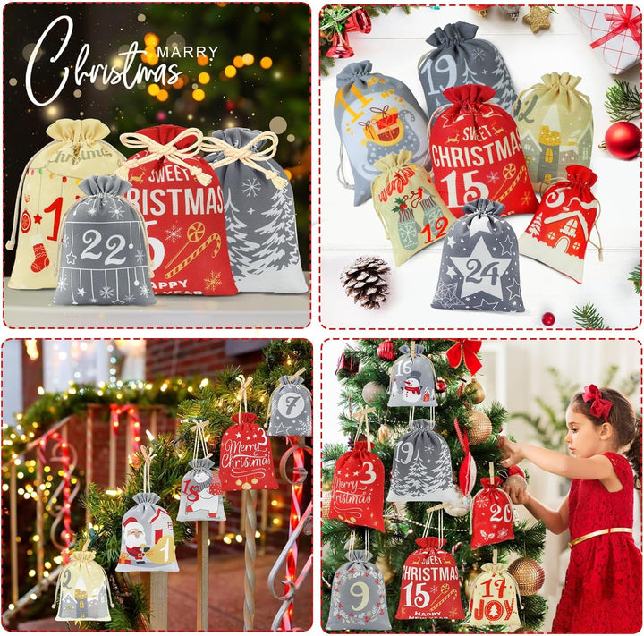 Adventskalender zum Befüllen,24 Adventskalender Selber Befüllen Kinder Stoff,Gross Adventskalender S