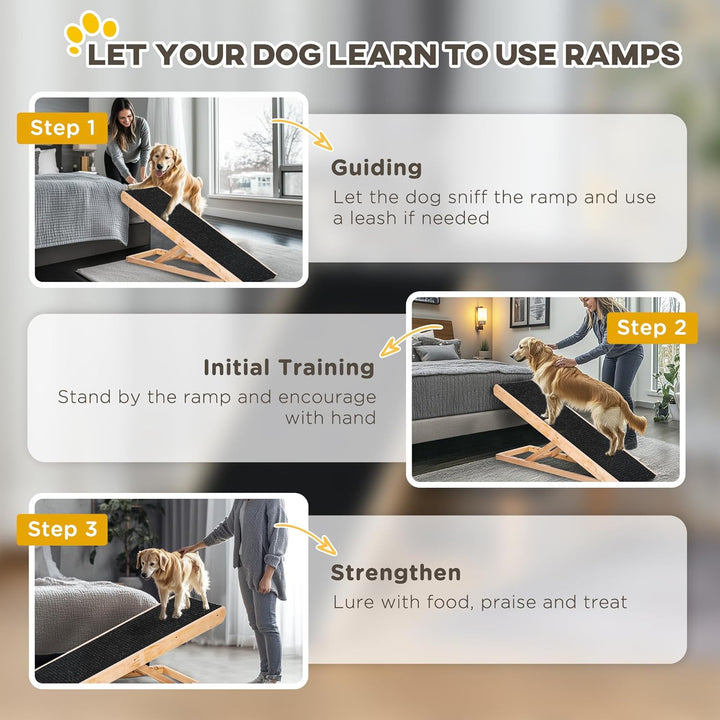 PawHut Hunderampe für Bett und Couch Faltbar Haustierrampe mit 4 Einstellbare Höhe von 26 bis 61 cm,