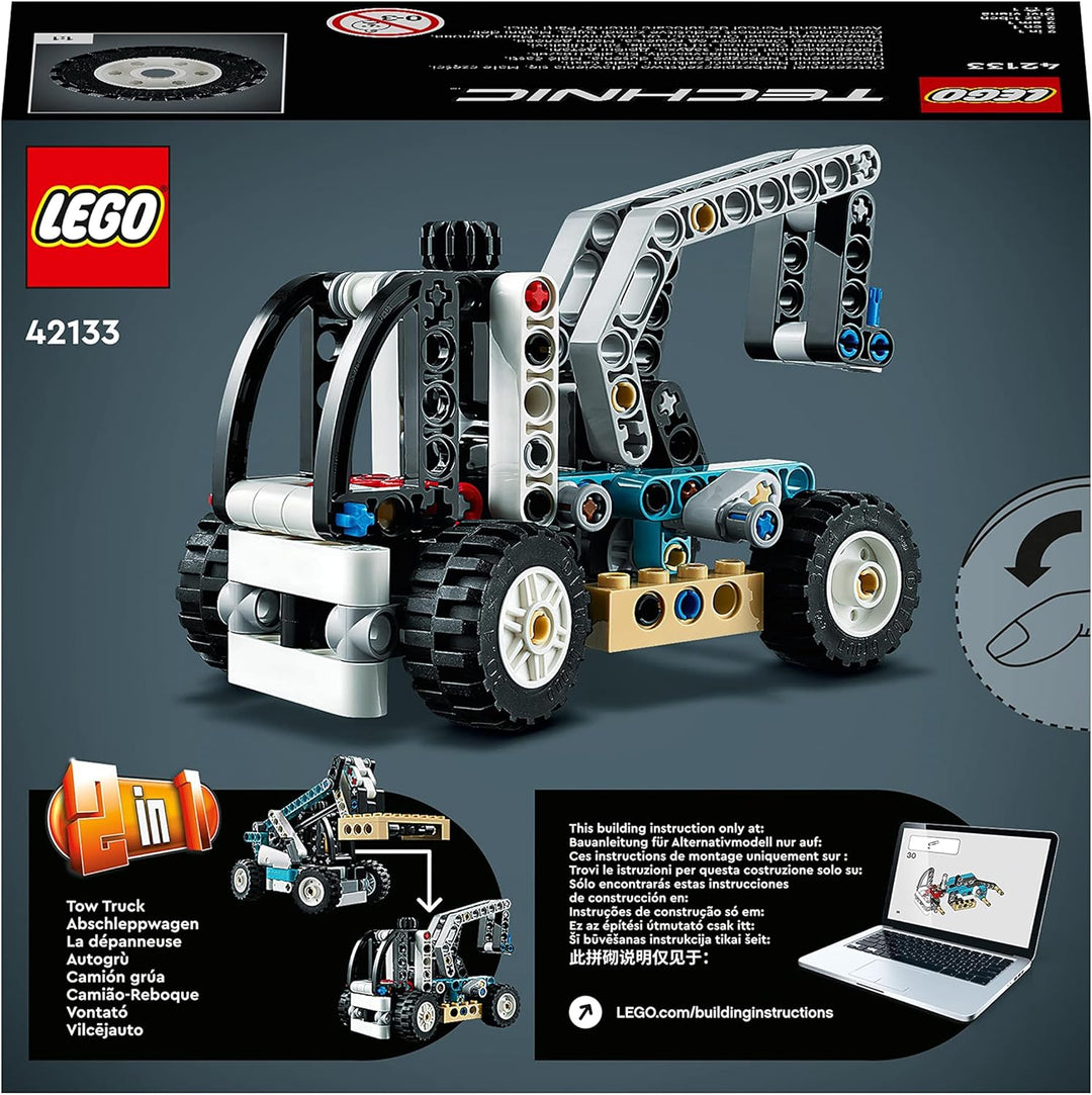 LEGO 42133 Technic 2-in-1 Teleskoplader Gabelstapler und Abschleppwagen Spielzeug, Baufahrzeug für J