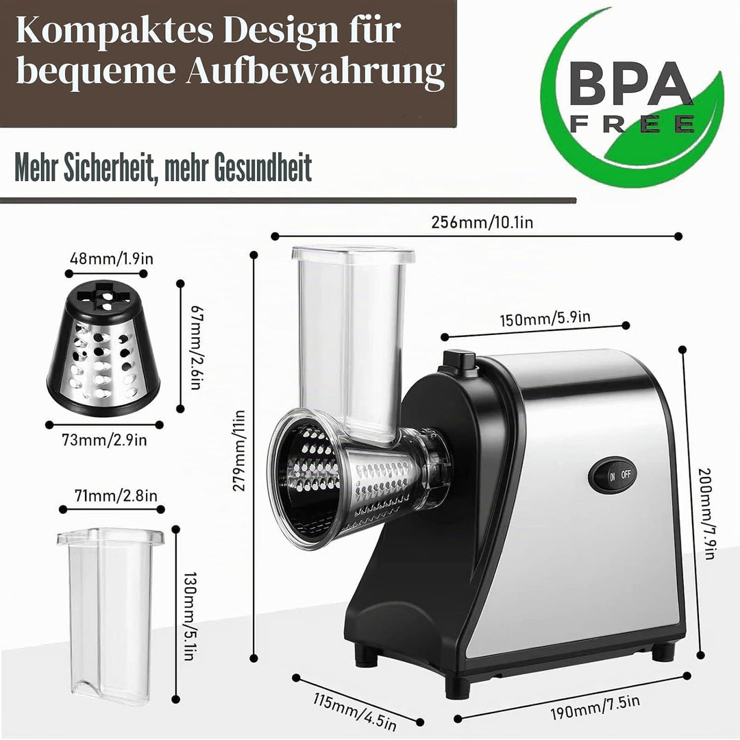 COOCHEER Gemüsehobel Elektrisch Edelstahl, 250W Multi Gemüseschneider Gemüsereibe Küchenreibe Gemüse