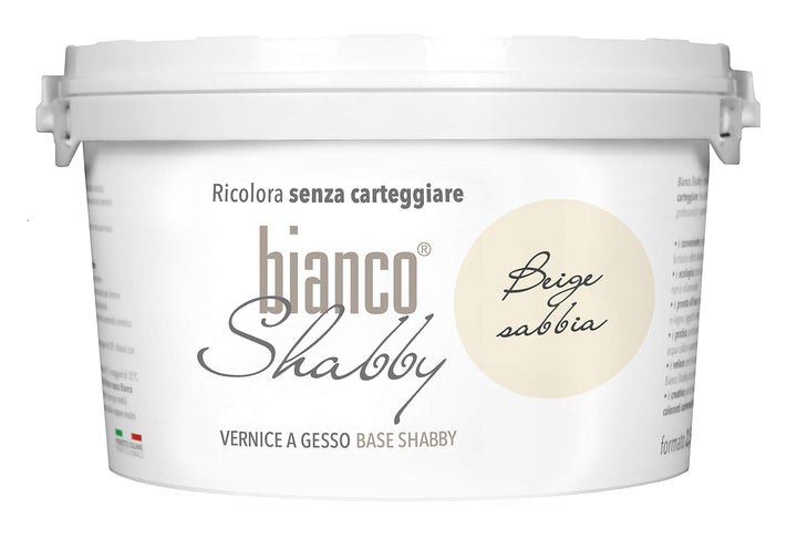 bianco Shabby® Beige Sabbia Kreidefarbe Wasserbasis für Alle Oberflächen einfach zu verarbeiten ohne