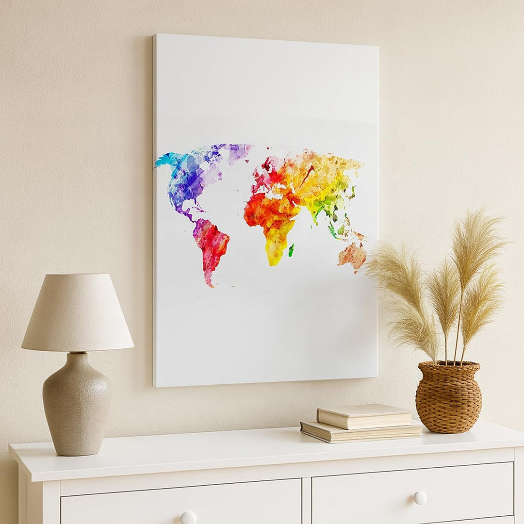 Bilder auf Leinwand Welt Karte Bunt Kontinente Leinwandbild mit Rahmen 45x80cm Wandbilder Dekoration