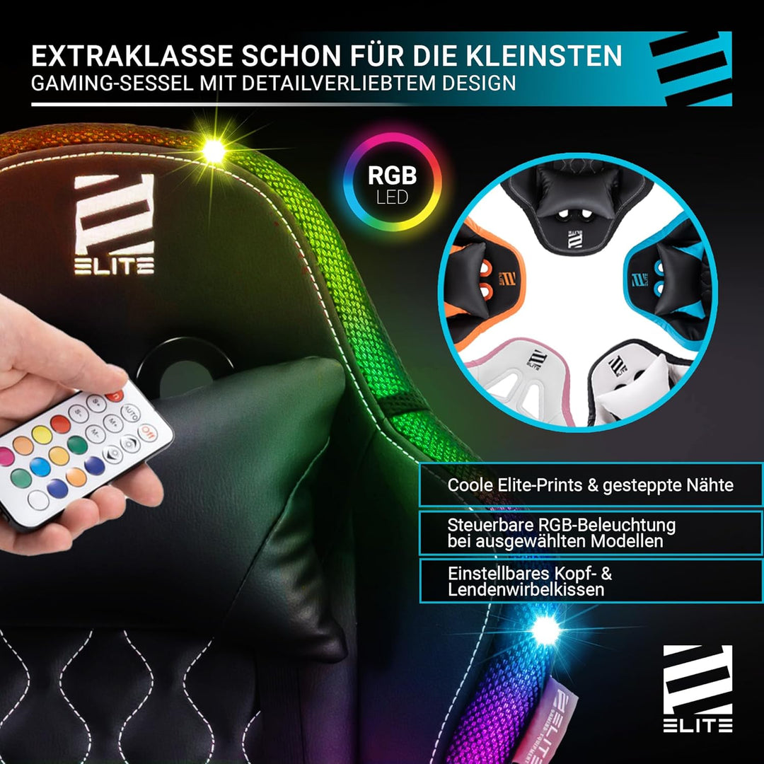 ELITE Pulse - Gaming Stuhl für Kinder - Kunstleder - Ergonomisch - Racer - Drehstuhl - Chair - Büros