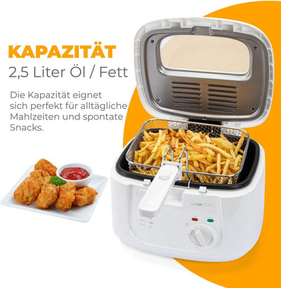 Clatronic® Fritteuse mit 2,5L Kapazität | Friteuse mit Fett | Friteuse Öl mit Geruchs- und Fettdunst