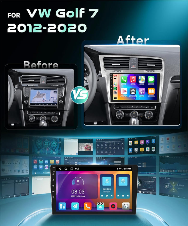2G 64G VECHTEL 10.1" Bluetooth-Autoradio für VW Golf 7 2012-2020 Carplay Android Auto,Android 15,EQ,