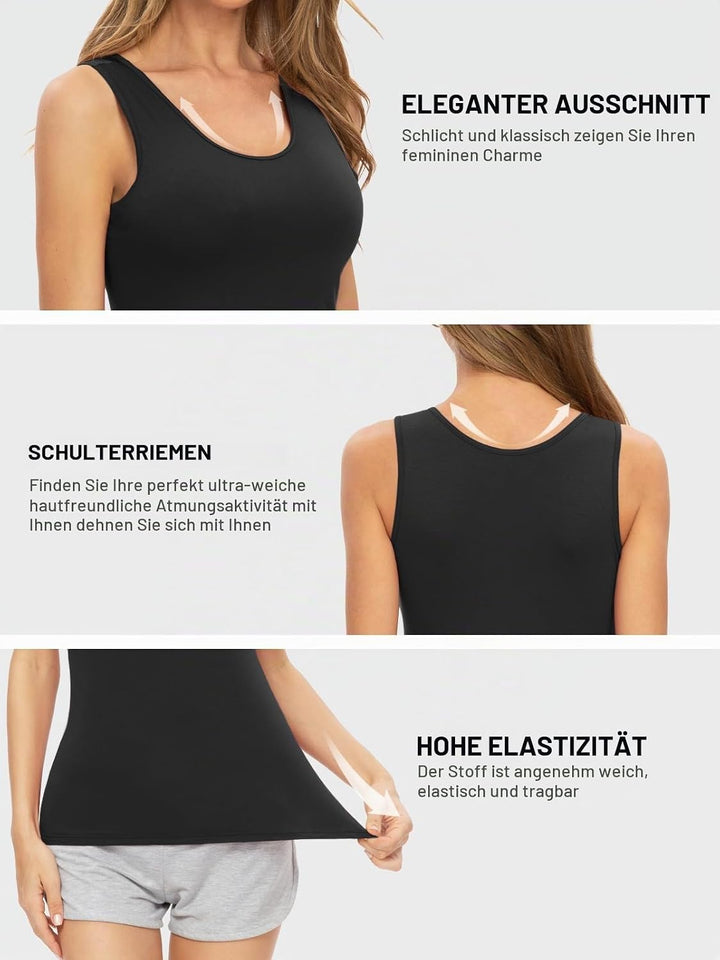 vislivin Elastische Tank Tops für Damen Unterhemden 3/4er Pack XL 4er Pack - Schwarz/Dunkelgrau/Dunk