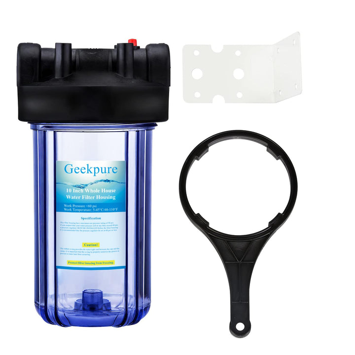 Geekpure 10-Zoll Grosses Wasserfilter Gehäuse 1-Zoll BSP Auslass/Einlass mit Schraubenschlüssel und