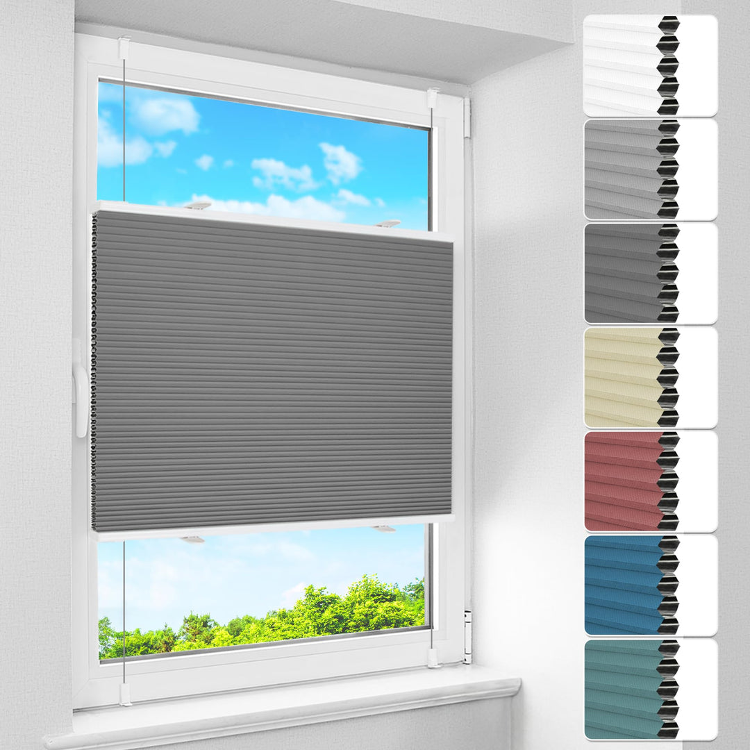 BelleMax Wabenplissee ohne Bohren verdunkelung Thermo plissee klemmfix, Grau-weiss 80x110cm 100% Bli