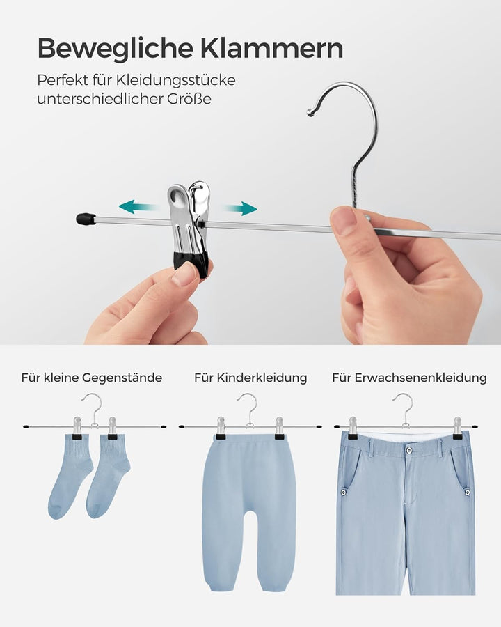 SONGMICS Hosenbügel aus Metall, 20er Set, Kleiderbügel mit Klammern, 40 cm lang, rutschfest, für Hos