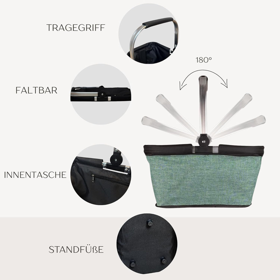 Einkaufskorb faltbar, 20L Tragekorb mit Alurahmen faltbar, Geschenk Einkaufstasche Mama, navy, Navy