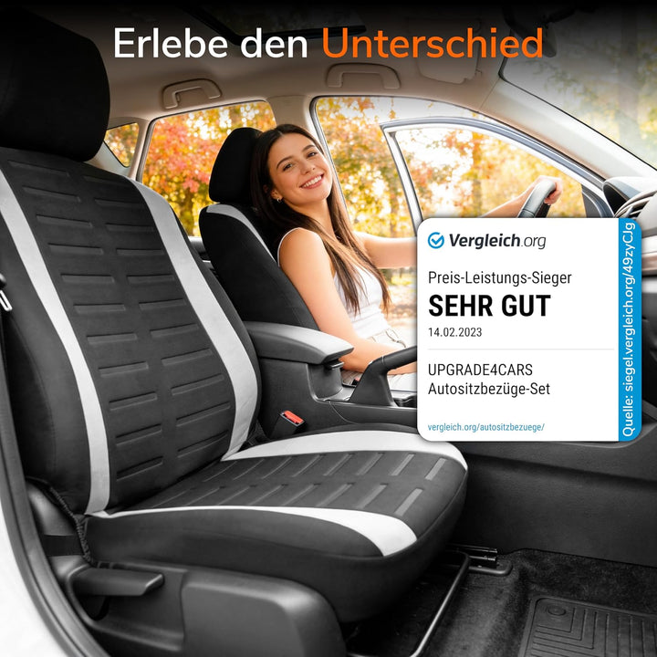 Upgrade4cars Autositzbezüge Set für die Vordersitze Version 2026 | Auto-Schonbezüge Universal in Wei