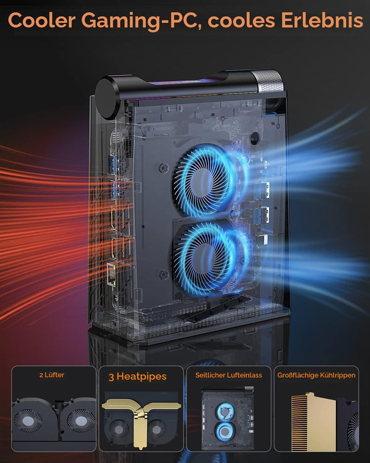 Mini PC RGB 3-Mode Customization, 1024GB(1TB) M.2 NVME SSD Micro PC AMD Ryzen7 7735HS (4.75GHz) 32GB