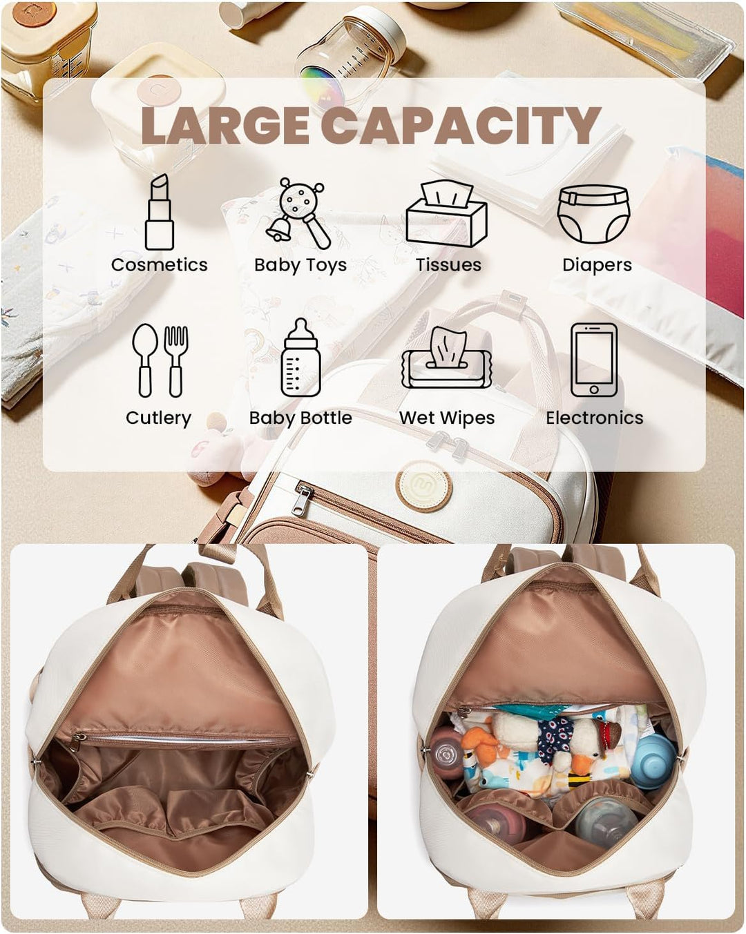 Miss Lulu Baby Wickelrucksack Gross Reiserucksack für Mama und Papa mit Kinderwagengurte Isolierter