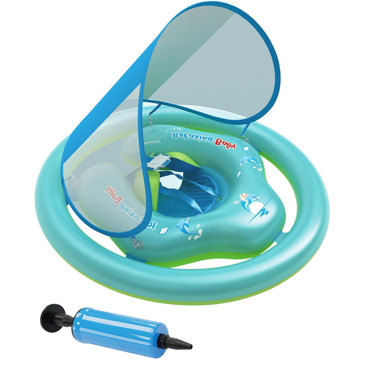 Baby Schwimmring mit Sonnendach Ninonly Sicherer Doppelter Schwimmring Baby mit Sonnendach UPF 50+ D