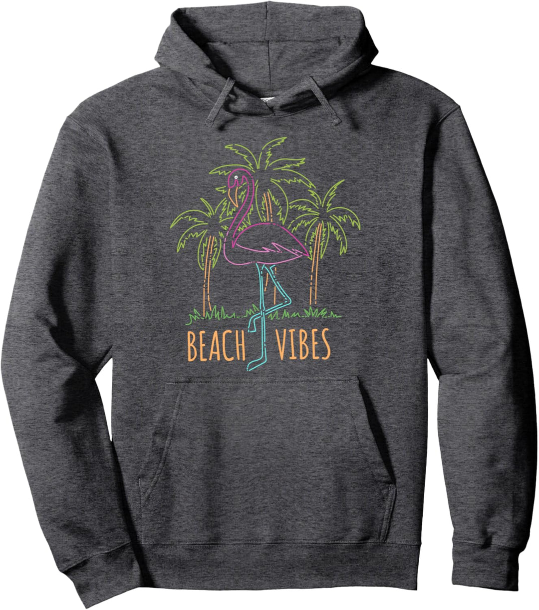 Beach Vibes Flamingo And Palm Trees Sketch Pullover Hoodie
