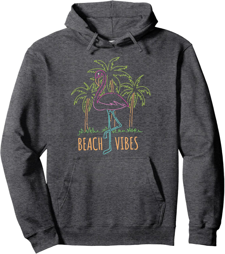 Beach Vibes Flamingo And Palm Trees Sketch Pullover Hoodie