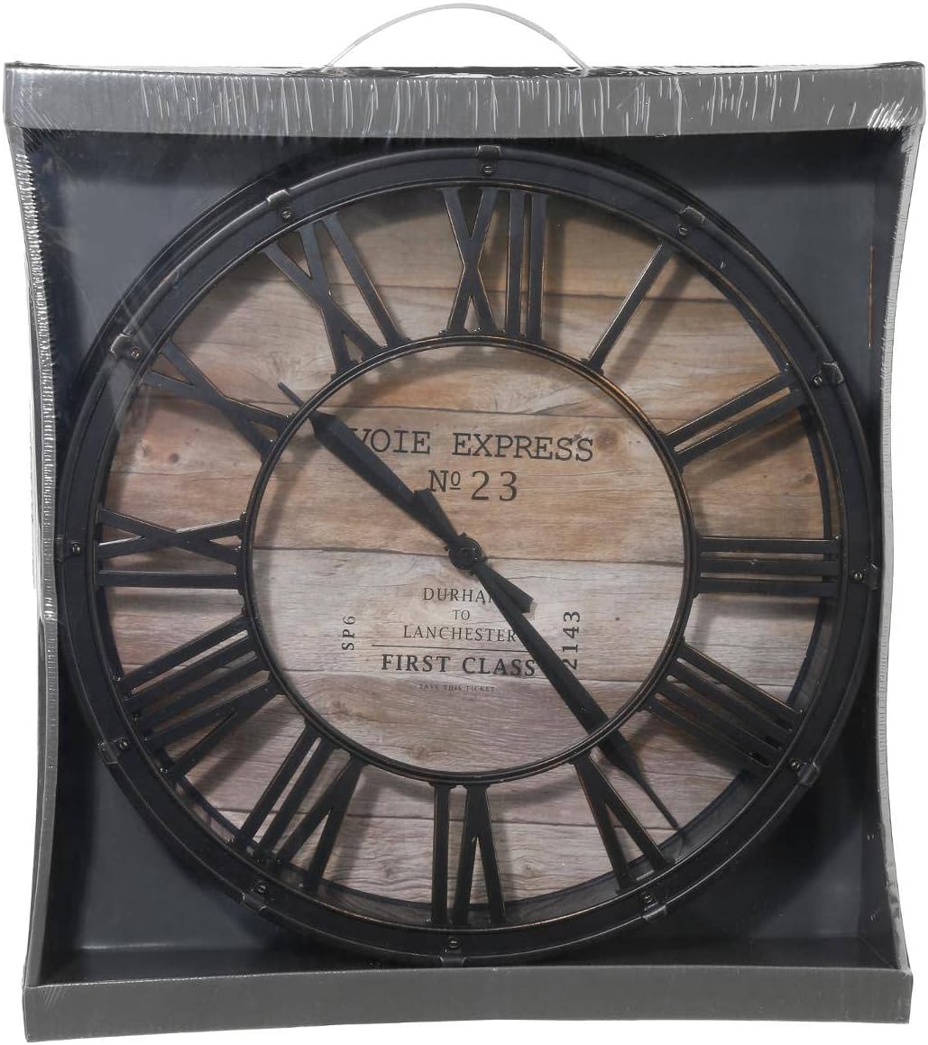 Wanduhr Vintage – Schwarz & Holz D39 cm – Atmosphera Designer Innen D. 39 x H. 7,7 cm Braun, D. 39 x