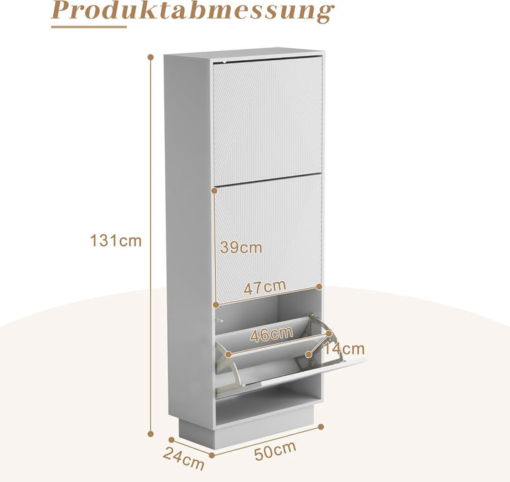 UEV Schuhschrank mit 3 Klappen, Schuhkipper Schuhkommode Schuhregal schmal für Flur mit Kippschutz/D