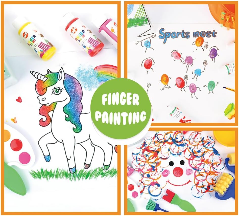 BLOT Fingerfarben Kinder Ungiftig Waschbares Fingermalfarben mit Pinsel Schwämme Palette für Kleinki