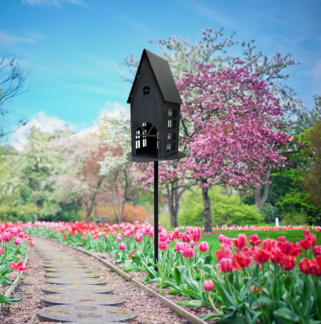 Metall Gartenstecker Haus in anthrazit - H 75 cm - Gartendeko Beetstecker Windlicht - Frühling Somme