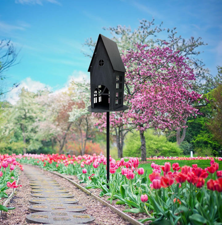 Metall Gartenstecker Haus in anthrazit - H 75 cm - Gartendeko Beetstecker Windlicht - Frühling Somme