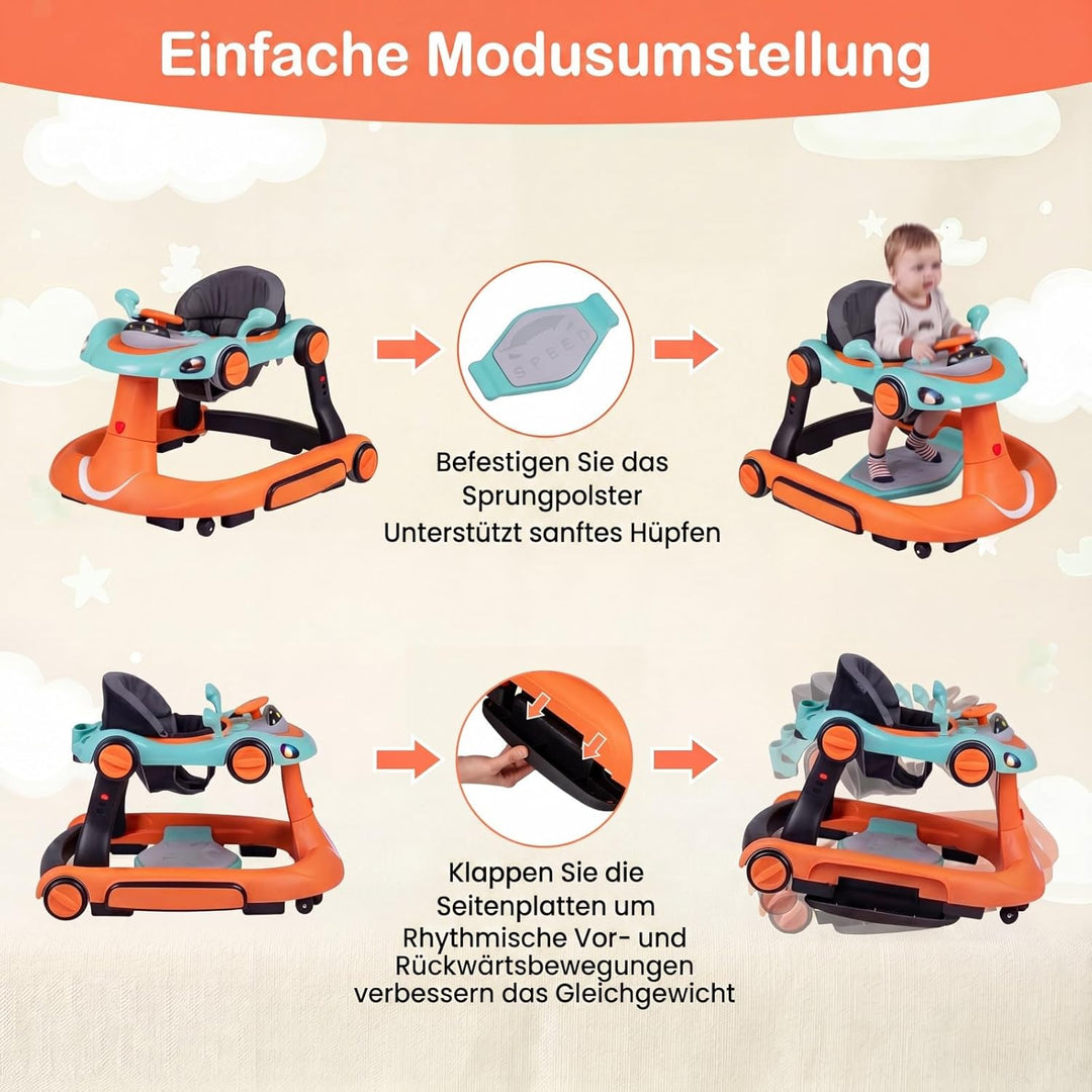 COSTWAY 7 in 1 Lauflernhilfe mit Verdeck, Lauflerwagen mit einstellbarer Höhe & Geschwindigkeit, Bab