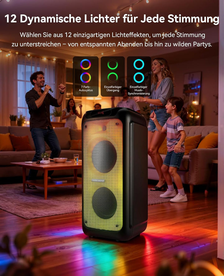 GKD80 Karaoke Maschine Für Erwachsene Mit 2 Kabellosen UHF Mikrofonen, 600W Peak Bluetooth Lautsprec