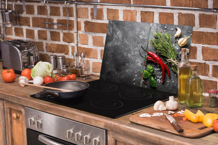 TMK ArtDeko Herdabdeckplatte 2 Teilig 40x52 + 35x52 cm - Spritzschutz Herdabdeckung – Herdschutz aus