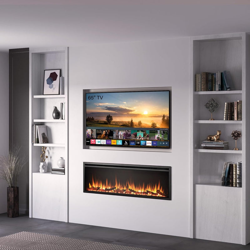 CrownFlame Atalanta 60" Elektrokamin - Elektrischer Einbaukamin mit Heizung 1000/2000 W, realistisch