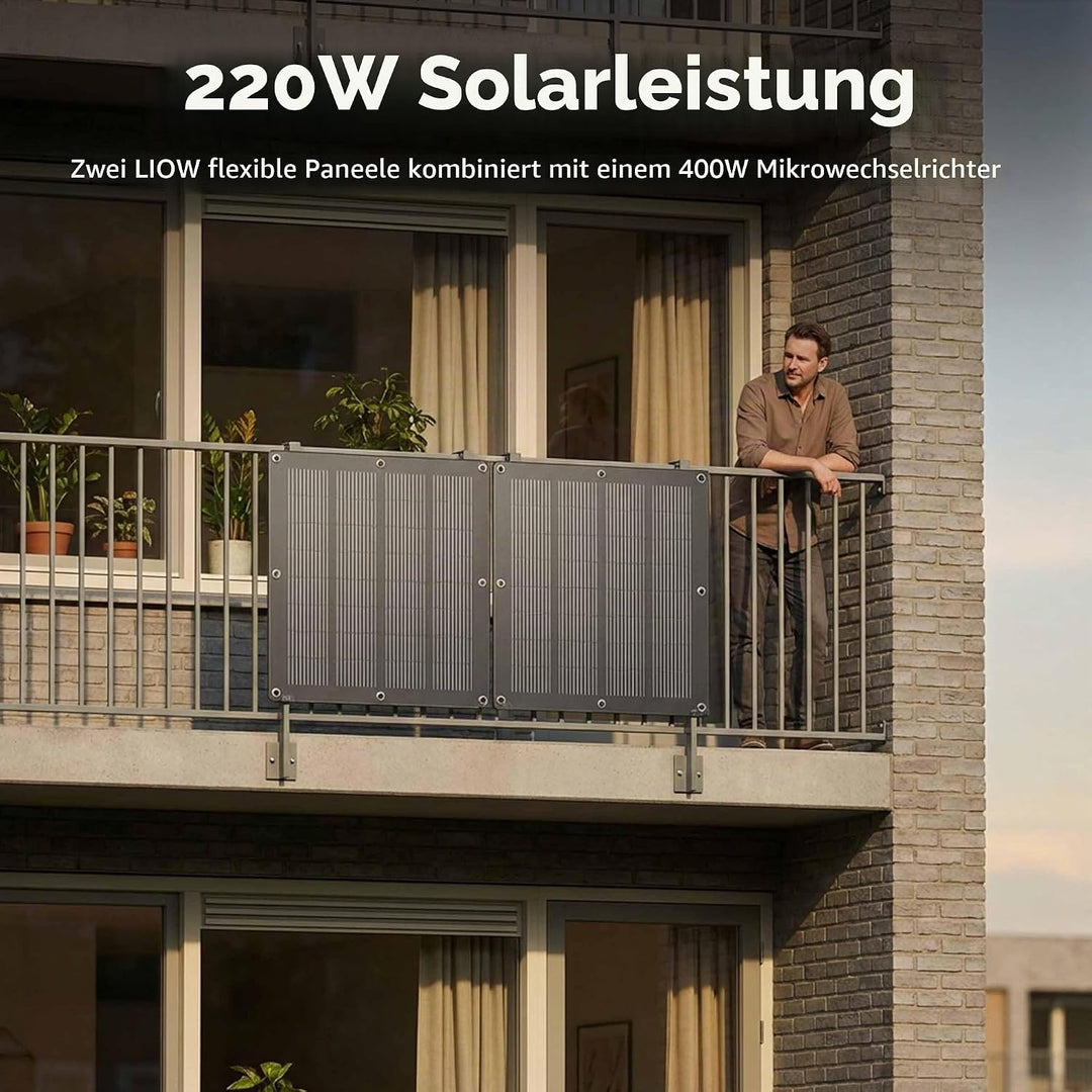 Solarpanel Set 110W, Semi-Flexibel &amp; Leicht Balkonkraftwerk, Smart Monitoring per App, für Balkon &amp;