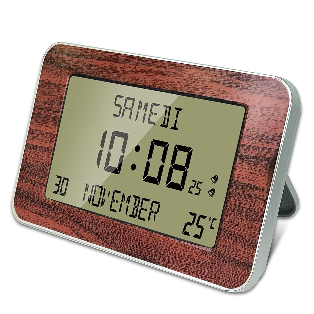 FISHTEC Funkuhr Wecker - Kalender mit Datum Tag und Uhrzeit - Grosse Anzeige - 2 Alarme - Temperatur