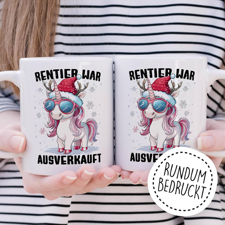 Tasse Weihnachten Geschenk Rentier war ausverkauft, Kaffeetasse Weihnacht Nikolaus Witz Humor Gesche