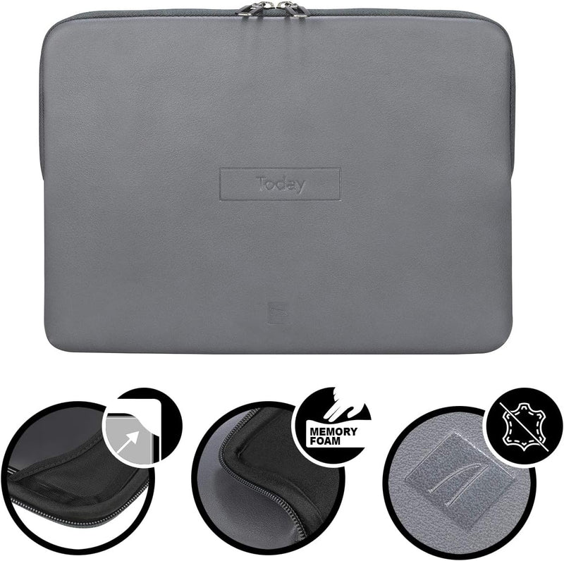 Tucano Today Notebook Sleeve mit Memory Foam 13-14 Zoll, grau Laptop 14" Grau, Laptop 14" Grau