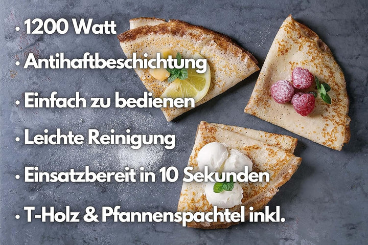 Crepes Maker | 1200 Watt | Cool-Touch-Griff | Antihaftbeschichtung | 30 cm Durchmesser | Creperie |