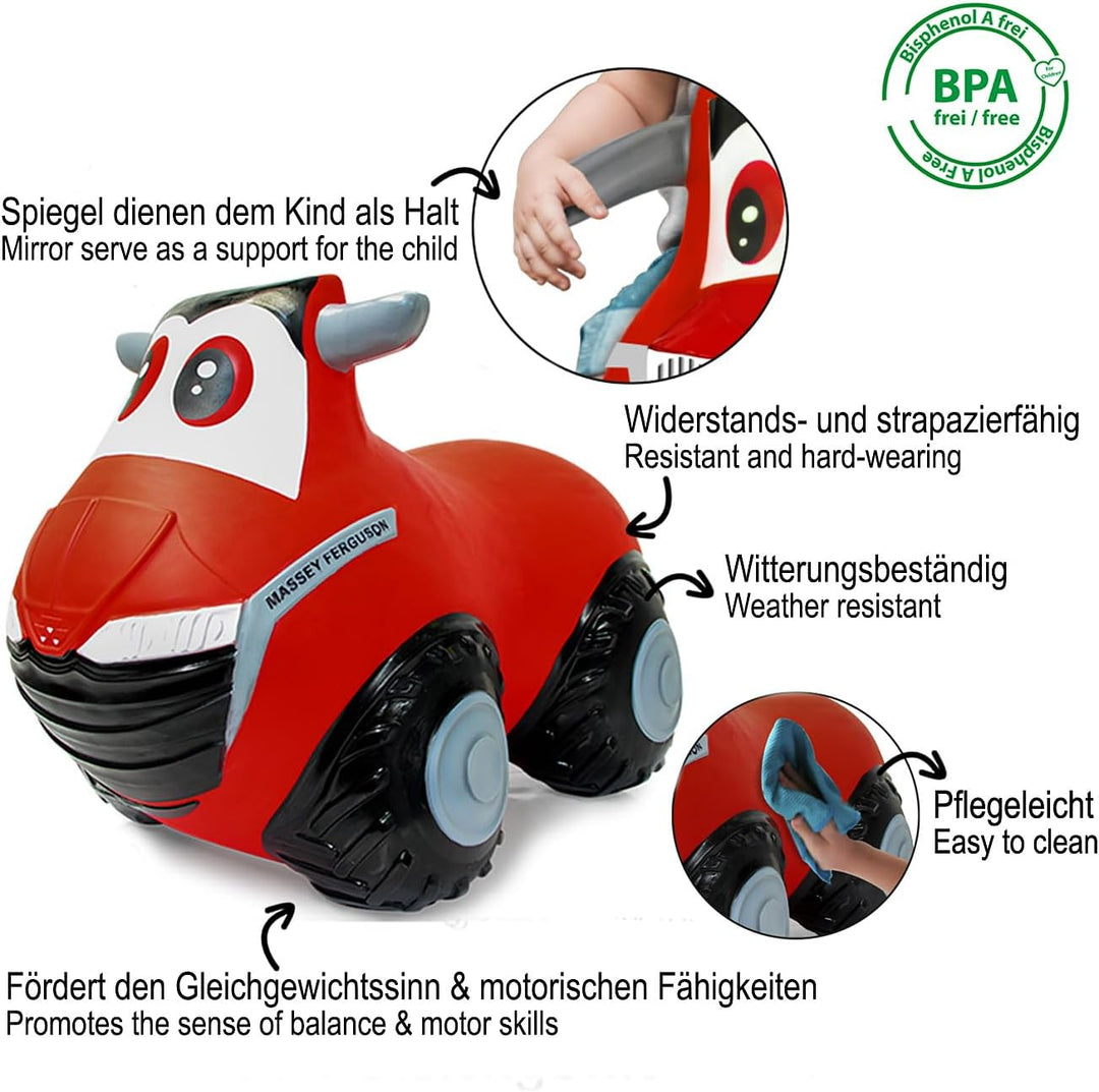 JAMARA 466000 Massey Ferguson Hüpftraktor mit Pumpe-Hüpfer, BPA frei, Pflegeleicht, offiziell lizenz