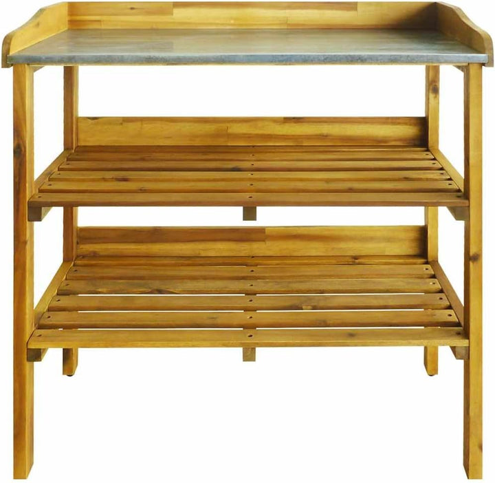 vidaXL Akazienholz Msssiv Pflanztisch mit 2 Ablageböden Pflanzentisch Gärtnertisch Blumentisch Garte