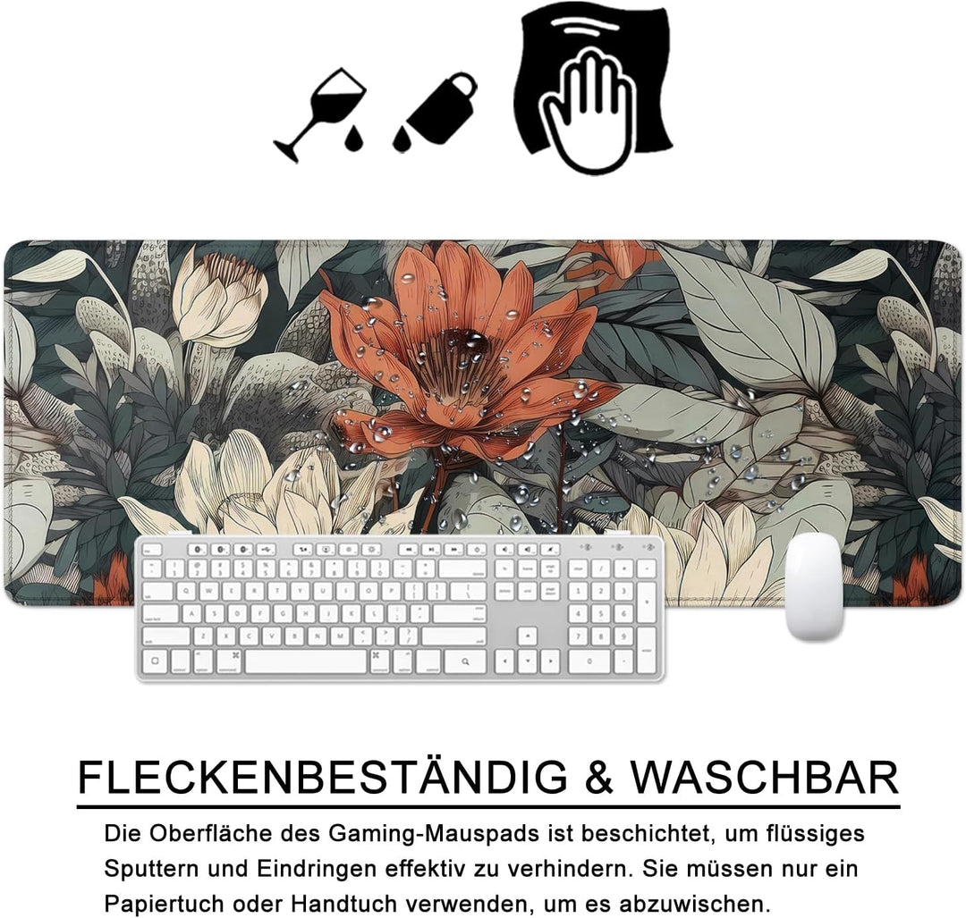 Schreibtischunterlage xl Mauspad Blumen 80x30 cm Gross Gaming Mousepad PC Professionelle Gamer Mausp