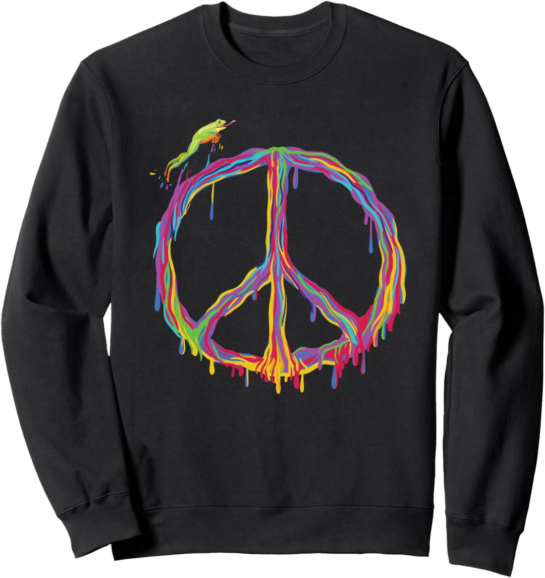 Friedenszeichen Hippie Retro Frosch Natur Farbe tropft Desig Sweatshirt