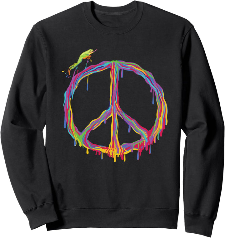 Friedenszeichen Hippie Retro Frosch Natur Farbe tropft Desig Sweatshirt