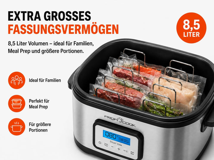 ProfiCook SV-1112 PC-SV 1112 Sous Vide Garer, punktgenaues Garen der Speisen durch elektronische Tem