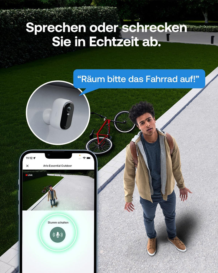 Arlo Essential 3 HD Akku Überwachungskamera Aussen WLAN, Kabellos, 1080p Video, Farbnachtsicht, Lich