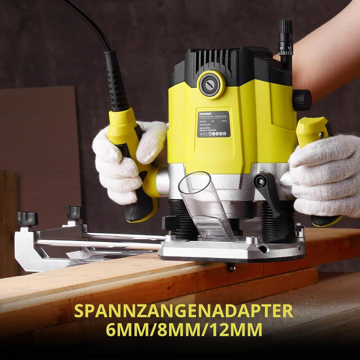 Oberfräse mit Koffer 1800W 10000-26000 U/min DEWINNER, Oberfräsen Mit 12 Stück Fräsen Cuter, 3 Spann