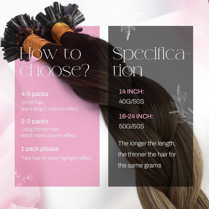 Moresoo U Tip Extensions Echthaar Bonding Ombre Braun Haarverlangerung Echthaar Remy Keratin Bonding