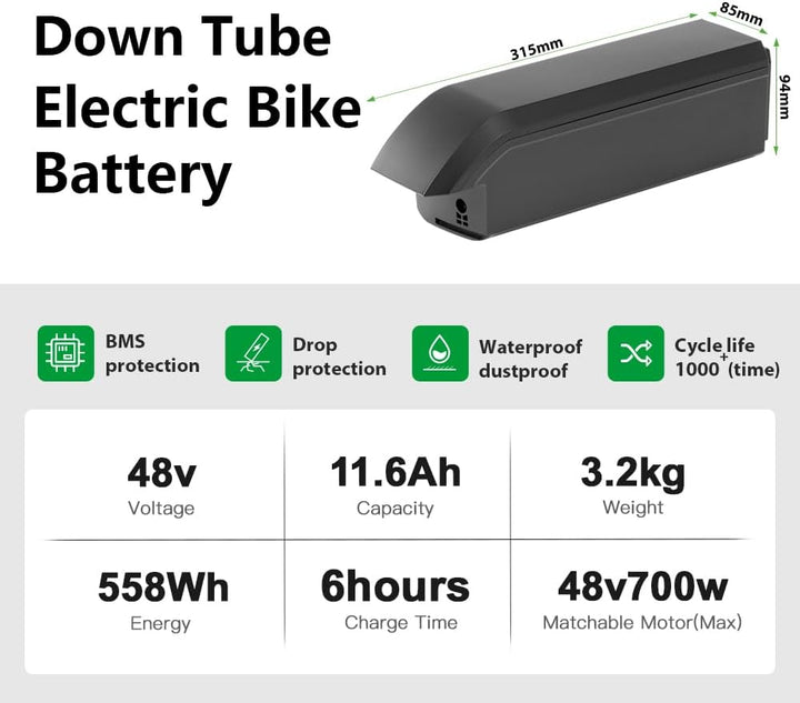 YOSE POWER Ebike Akku 48V 11.6Ah/14Ah SF-06S Batterie JCEB480-11.6 für 48V 250W / 350W /800W Motor p